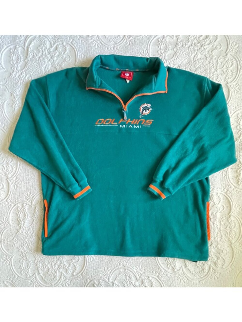 Vintage Reebok NFL Mens 2XL Miami Dolphins Teal Quarter Zip Pullover Sweatshirt